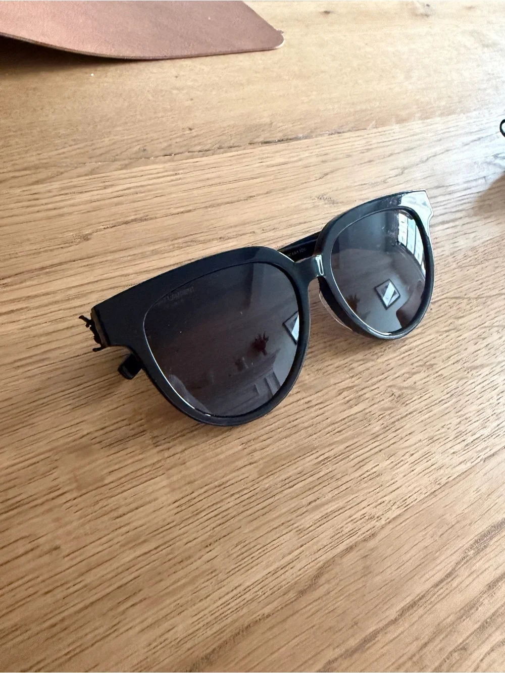 Saint Laurent Black Patent Temple Logo Sunglasses